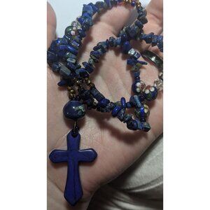 Blue Jasper Chip Cross Necklace